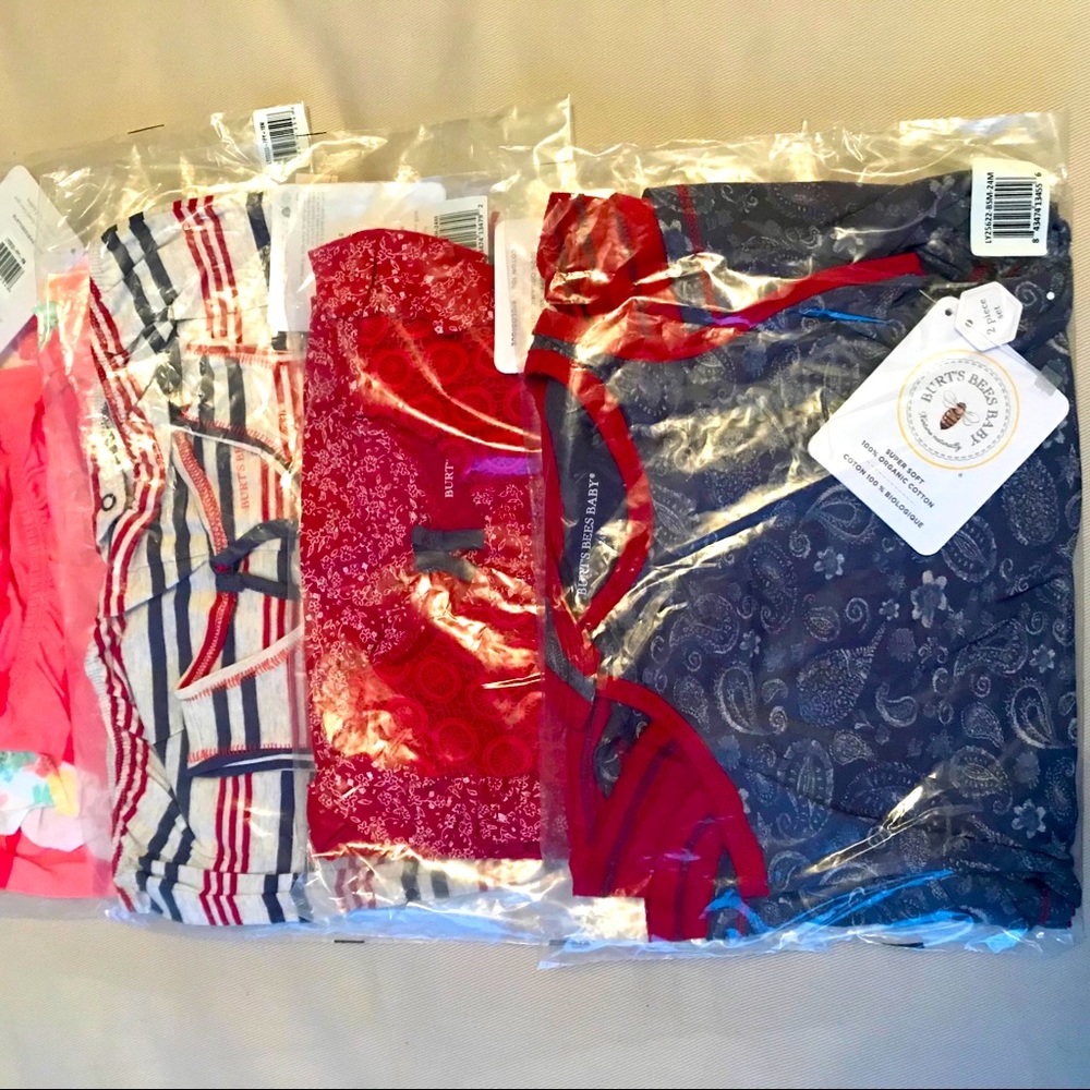 4 Burts Bees Baby girls outfits (rompers, 2 piece)